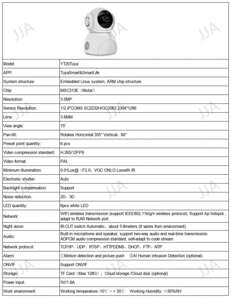 家用WIFI无线网络摄像机高清300万TUYA涂鸦智能3MP监控摄像头YT20 室内网络摄像机 第8张